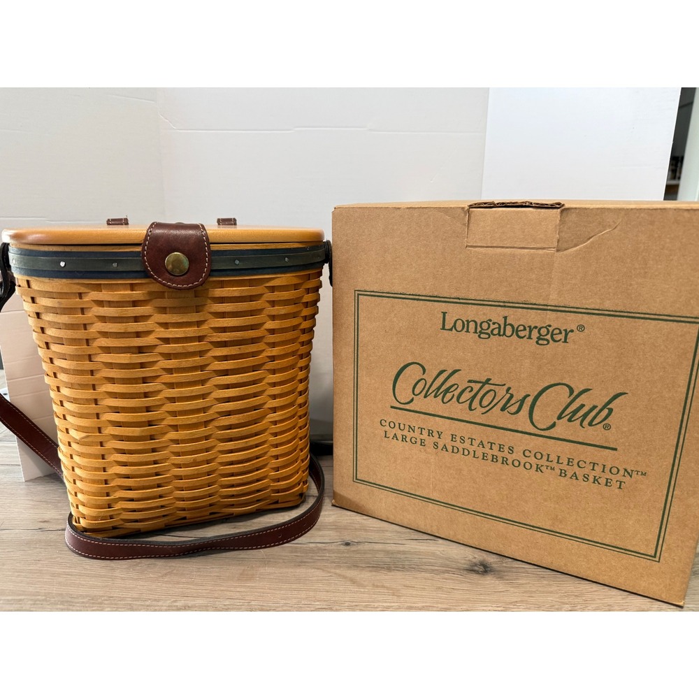 Longaberger 2000 Country Estates Lg. Saddlebrook Basket W/Protector, Strap & Tag